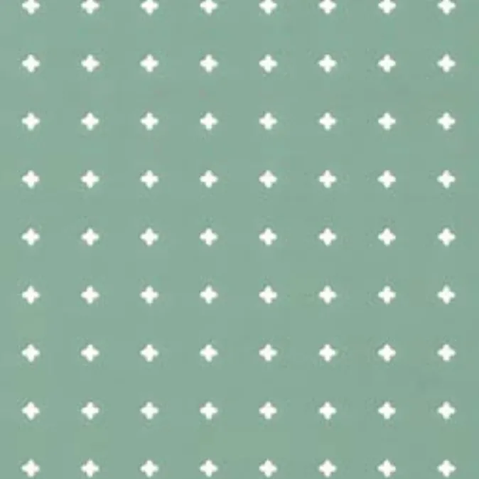 Catalogue image: perforated steel pegboard panel in green with cross-shaped holes