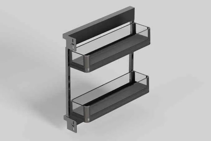 Catalogue image: narrow two-tier pull-out condiment rack with glass sides