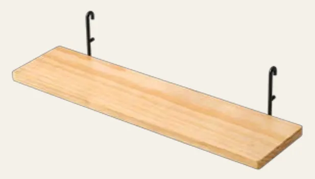 Catalogue image: pine board pegboard shelf with black hooks