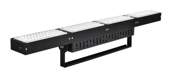 Catalogue image: long black bar LED sports floodlight with hanging bracket