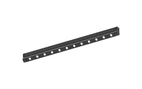 Catalogue image: black folding grille light with a row of apertures