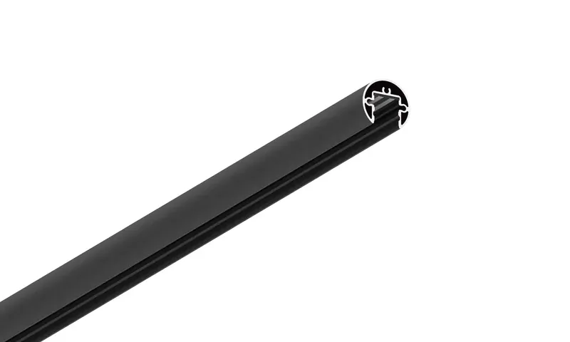 Catalogue image: black circular magnetic rail with end section