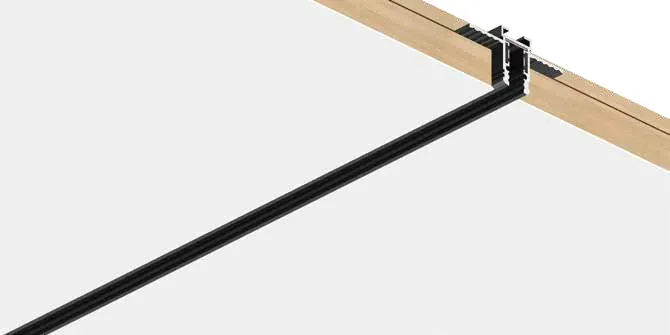 Catalogue image: black recessed magnetic track profile set flush into a ceiling
