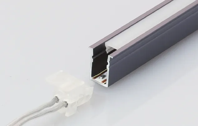 Catalogue image: ultra-narrow recessed linear light profile with diffuser and connector
