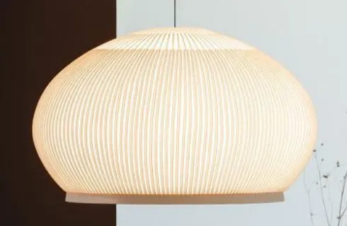 Catalogue image: pleated-shade pendant light in warm white