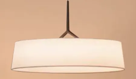 Catalogue image: drum-shade pendant light with white fabric shade