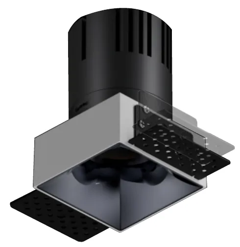 Catalogue image: frameless square recessed spotlight with adjustable wings