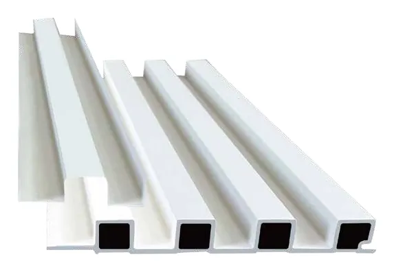 Catalogue image: fluted wall panel with bold square lines, shown as a cut length with its hollow section