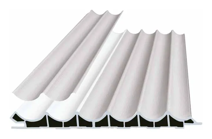 Catalogue image: fluted wall panel with rounded flutes, shown as a cut length with its hollow section