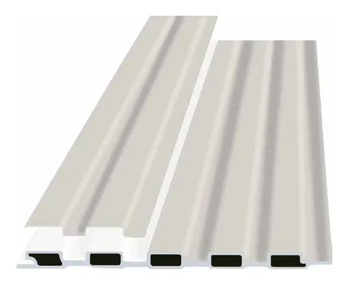 Catalogue image: fluted wall panel with narrow lines, shown as a cut length with its hollow section