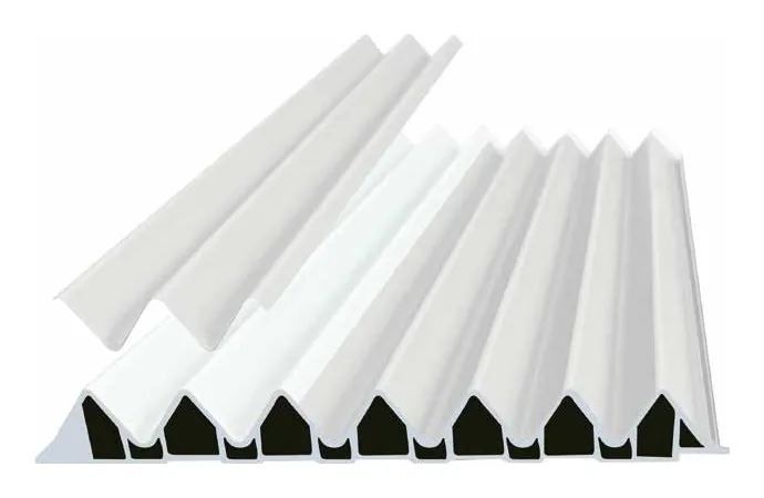 Catalogue image: fluted wall panel with deep lines, shown as a cut length with its hollow section