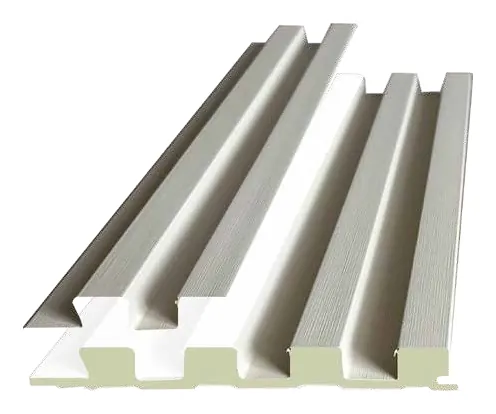Catalogue image: bamboo-fibre fluted wall panel, shown as a cut length with its hollow section