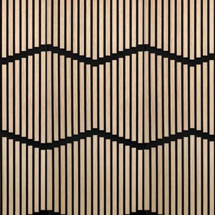 Catalogue image: walnut acoustic slat panel with chevron bands