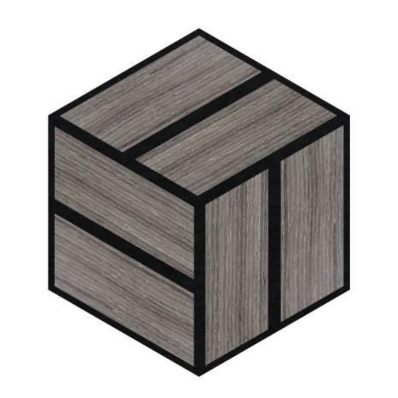 Catalogue image: single cube-look hexagon acoustic tile with plank detail