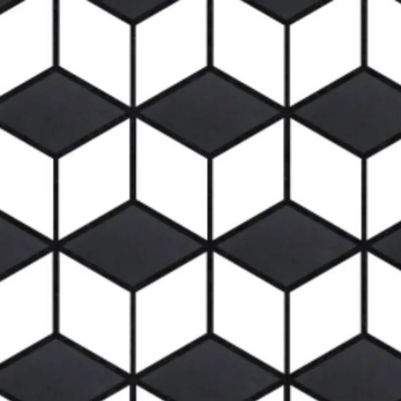 Catalogue image: black and white cube-look acoustic tiles