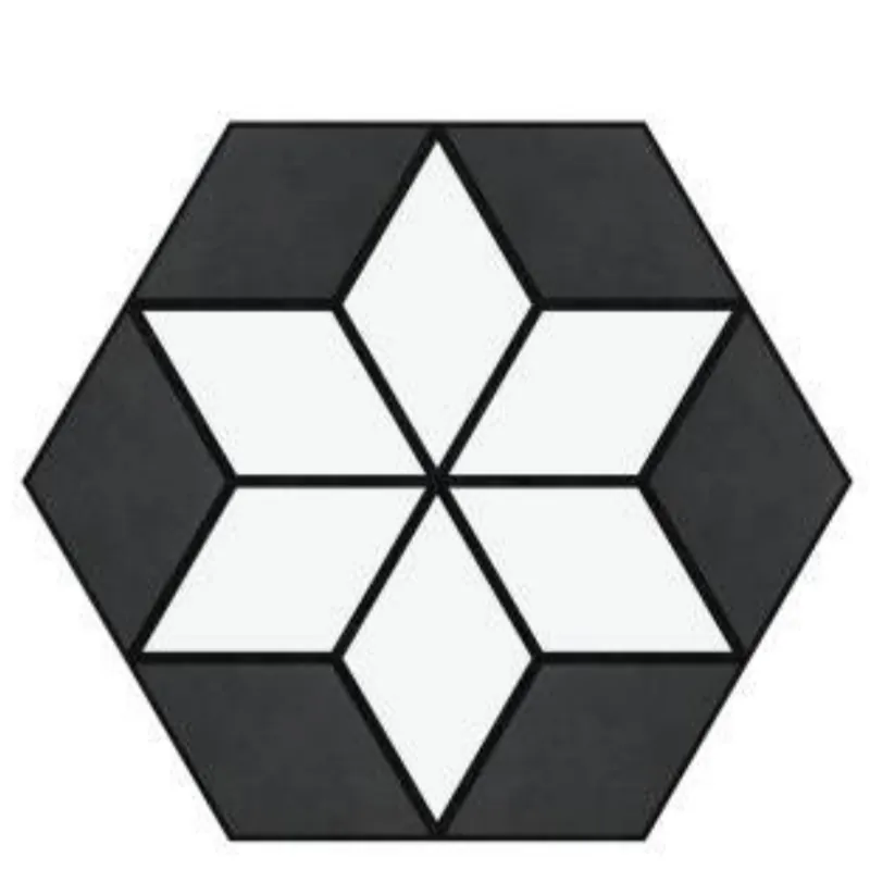 Catalogue image: single black hexagon acoustic tile with a white star