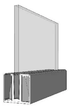 Catalogue image: glass pane held in a dark aluminium base channel