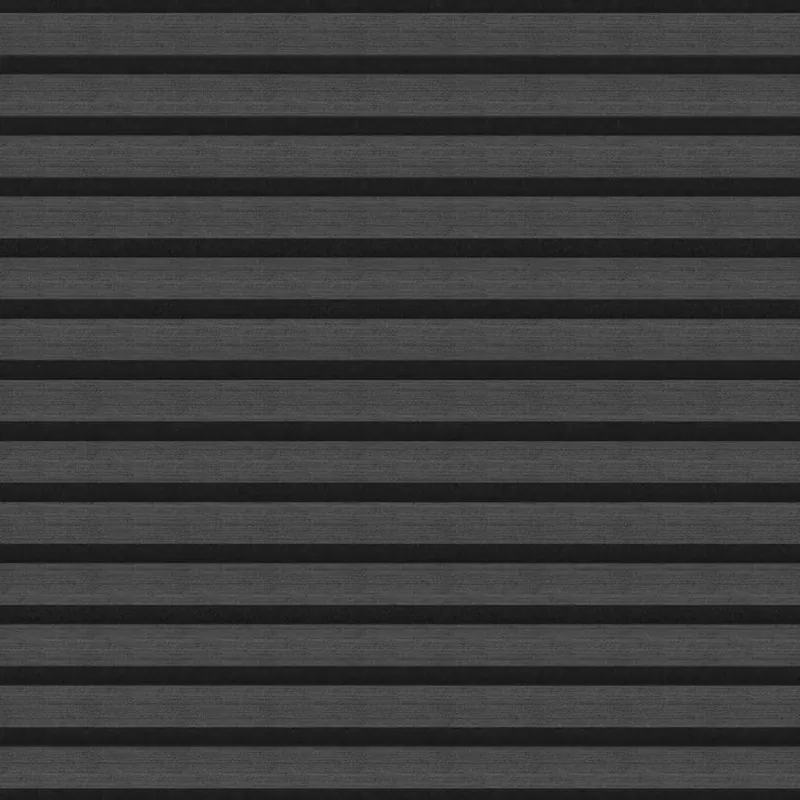Catalogue image: acoustic slat panel in dark wood finish with dark felt backing